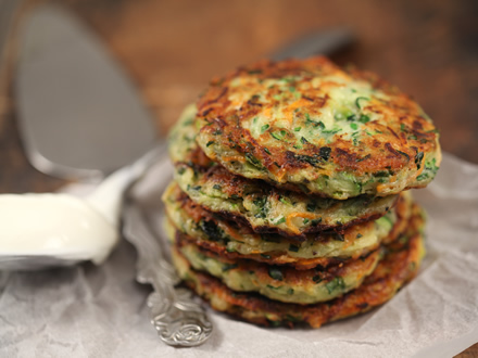 ZUCCHINI AND CARROT PANCAKES WITH HERBS AND CHEESE
